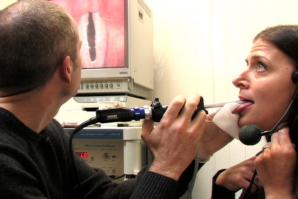 Rigid laryngoscopy examination